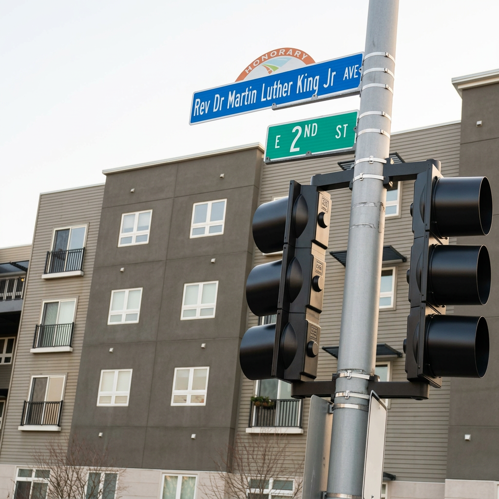 Honorary Rev. Dr. Martin Luther King Jr. Avenue street sign at E 2nd Street in downtown Fond du Lac